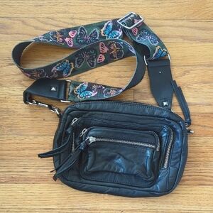 Koret Black Belt Bag with Colorful Butterfly Strap